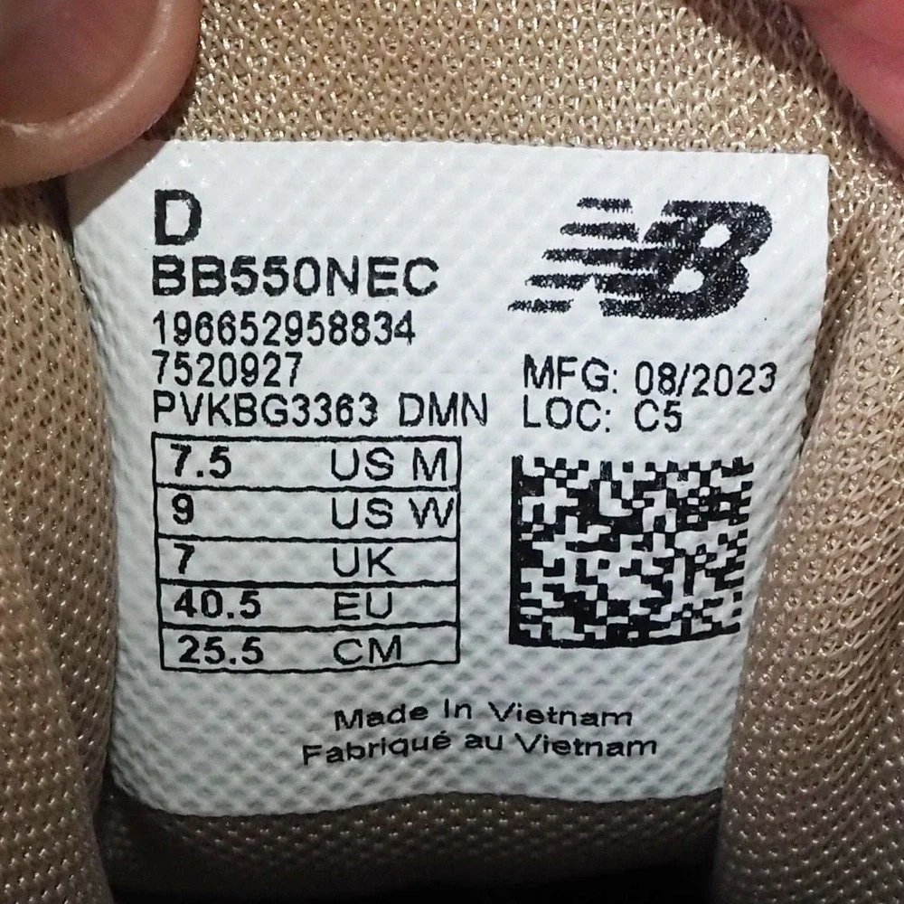 New Balance 550 Incense Casual Sneakers Mens 7.5 Womens 9 White Tan BB550NEC - Picture 10 of 11